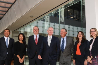 Nine’s board of directors (L-R): Patrick Allaway, Mickie Rosen, Peter Costello, Hugh Marks, Nick Falloon, Catherine West and Samantha Lewis