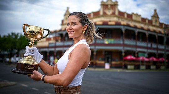 New Melbourne Cup Carnival ambassador Michelle Payne during the famous trophy’s tour of Rochester.