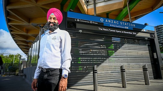 Shrine of Remembrance worker Harveen Johar at Anzac station. The Metro Tunnel will shorten his daily commute.