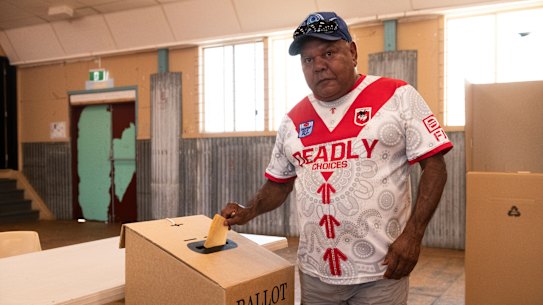 Ben Hopkins, 64, casts his vote in Cherbourg.