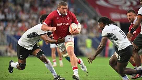 Giorgi Javakhia of Georgia running against Fiji three weeks ago.