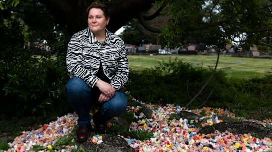 Hidden’s curator, Dr Kath Fries. with Jayanto Tan’s work.