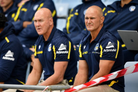 Former Dragons head coach and ex-Eels consultant Paul McGregor (left) with Brad Arthur.