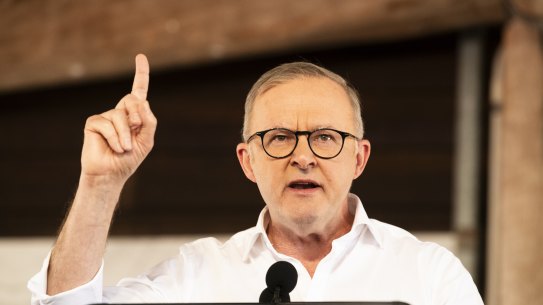 Prime Minister Anthony Albanese addresses the Garma keynote forum. 