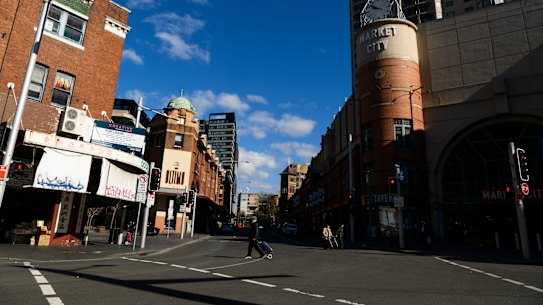 Generic. Chinatown during Sydney’s lockdown to stop the spread of COVID-19. Haymarket, July 7, 2021. Photo: Rhett Wyman/SMH