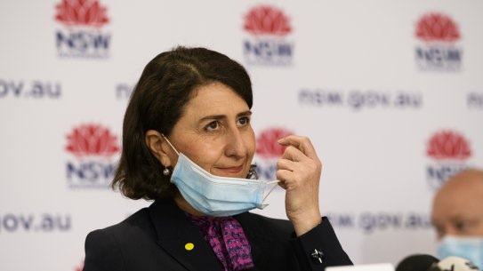 NSW Premier Gladys Berejiklian arriving at today’s coronavirus update. 