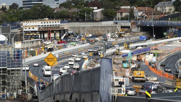 Construction work on the Warringah Freeway which will be part of the interchange with the Western Harbour Tunnel. 