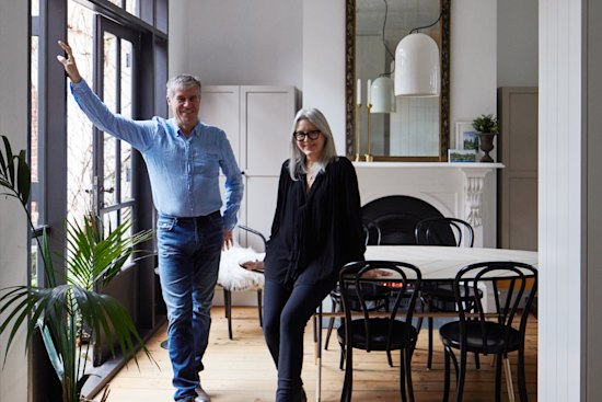Carson and Giovannini in their dining space, with a Pietro Russo table from Criteria. “It’s a stunning daytime room, and soft and intimate by night,” she says.