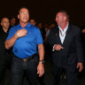 Arnold Schwarzenegger with event promoter Tony Doherty during the Arnold Classic at The Melbourne Convention and Exhibition Centre in 2017.