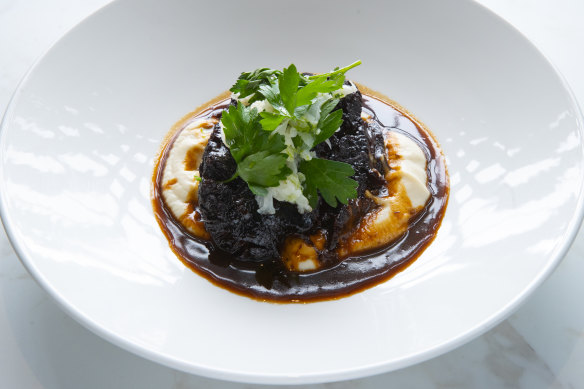 The brazenly rich beef cheek on a silken cauliflower puree. 