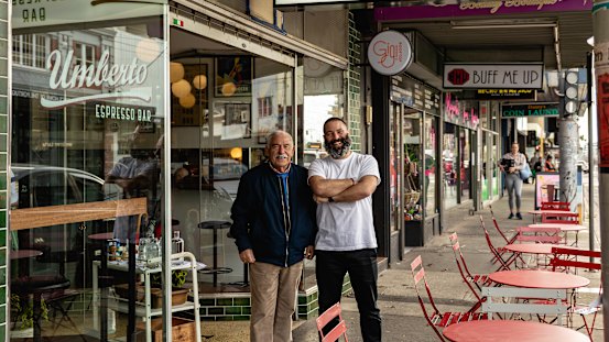 Umberto and Marco Finanzio outside the espresso bar in 2023. The High Street venture helped kickstart a Thornbury renaissance.