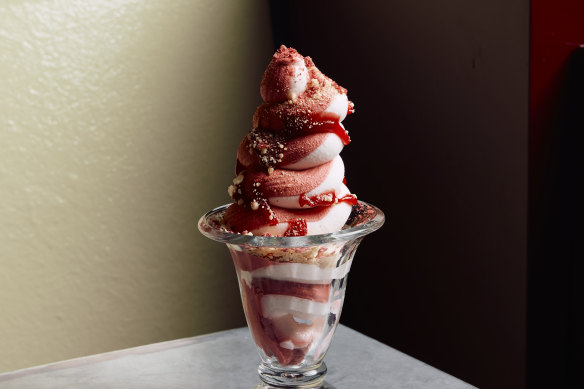 Raspberry and vanilla sundae.