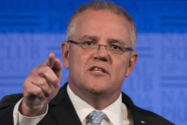 Prime Minister Scott Morrison during his election address at the National Press Club