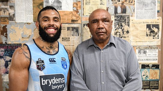 Josh Addo-Carr with Wally Carr after a sparring session.