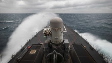 A US Navy guided missile destroyer in the Taiwan Strait, December 30, 2020. 