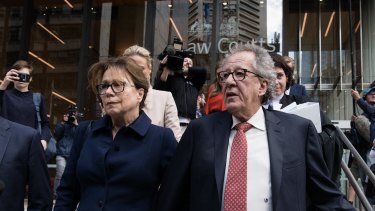 Geoffrey Rush leaves the Federal Court in April last year after his defamation win.