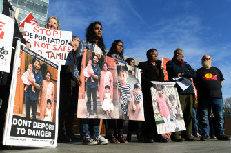 Supporters of the Tamil family gather outside of the Federal Court in Melbourne on Wednesday.