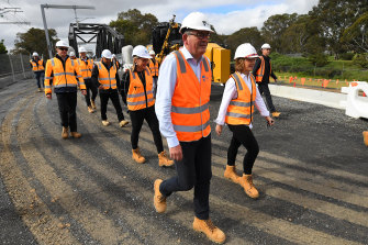 Premier Daniel Andrews visits a level crossing removal site in Dandenong South.