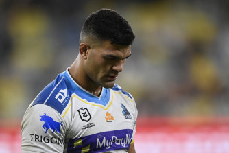 David Fifita cuts a dejected figure after the loss to the Cowboys.