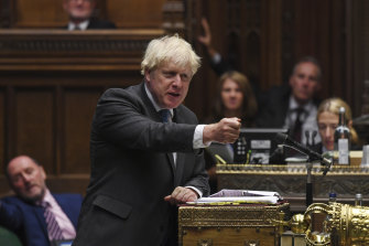 Britain's Prime Minister Boris Johnson speaks during Prime Minister's Questions in the House of Commons in London.