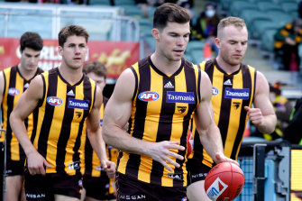 Jaeger O’Meara and the Hawks step out at UTAS Stadium against the Lions in round 20.
