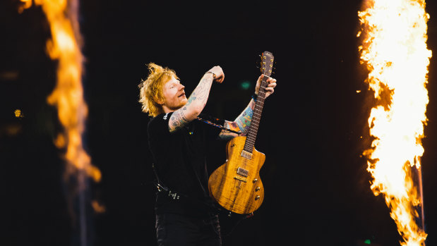 Ed Sheeran – a co-investor in Muff Liquor Men – performing at the MCG last Thursday.