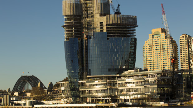 Crown's Barangaroo casino and apartment project is due to be completed in 2021. 