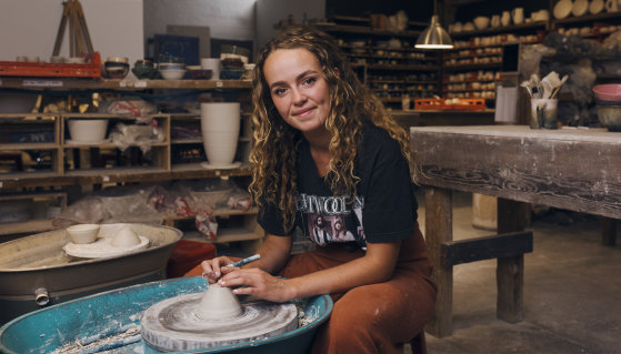 Happy to be here: Adelaide Stratton at her pottery studio in Surry Hills.