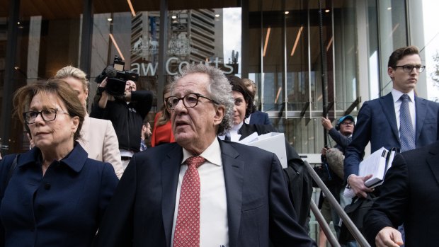 Geoffrey Rush leaves the Federal Court in April after his defamation win.