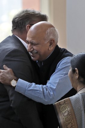 Former deputy foreign minister M. J. Akbar, centre, in New Delhi last year.