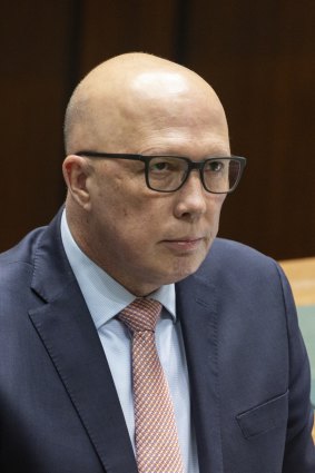 Opposition Leader Peter Dutton during question time at Parliament House in Canberra today.