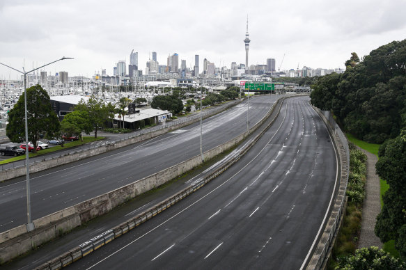 Roads leading to New Zealand’s Auckland Harbour Bridge are closed to all traffic on Sunday.