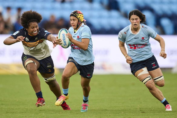 Waiaria Ellis makes a break against the Brumbies in her debut for the Waratahs in March.