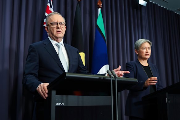 Prime Minister Anthony Albanese was peppered with questions on Trump’s strike.
