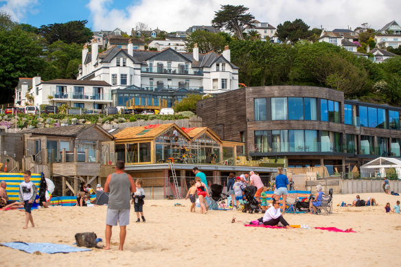 The beach in front of the Carbis Bay hotel where world leaders will toast marshmallows at a G7 barbecue. 