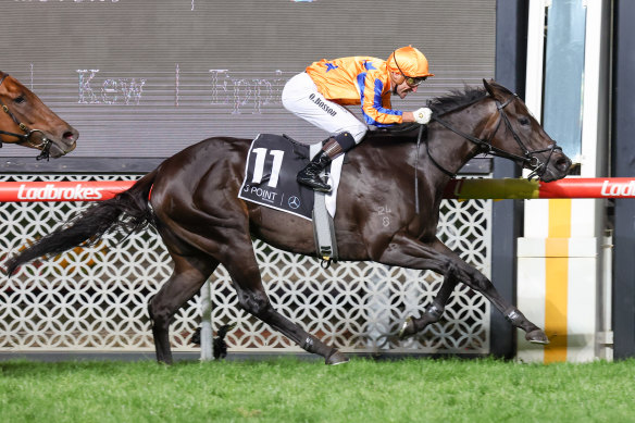 Imperatriz in full flight winning the William Reid Stakes at Moonee Valley last year. 