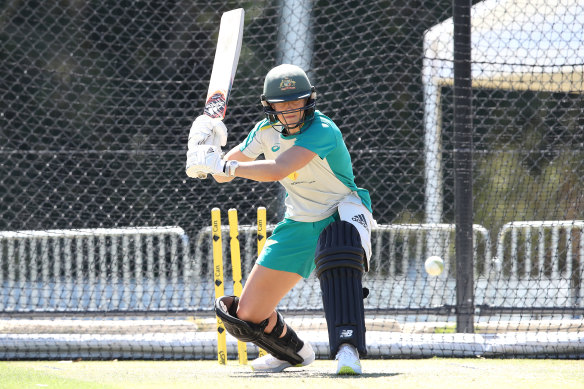 Australia’s Ellyse Perry at training before the series against India.