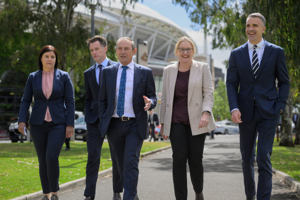 Premier Chris Minns (second from left) and Jacinta Allan (second from right).