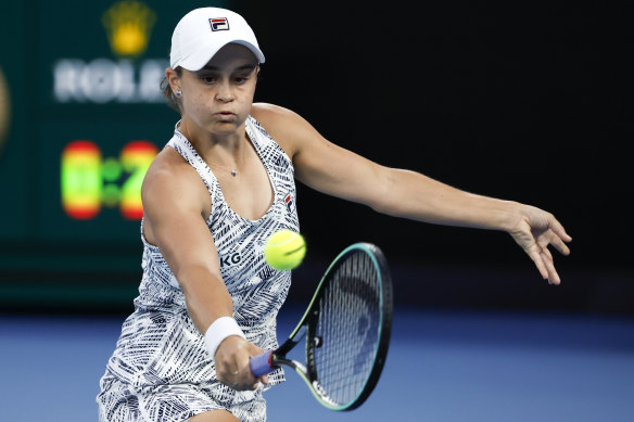 Ash Barty competes in the Brisbane-like heat in 2022.