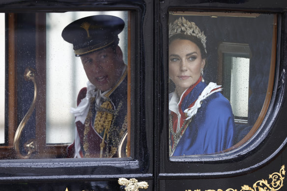 Prince William and Princess Catherine depart the coronation of his father, King Charles III and stepmother Queen Camilla.