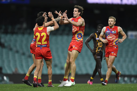 Ben King celebrates a goal. 