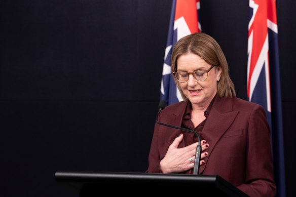 Jacinta Allan makes her resignation speech.