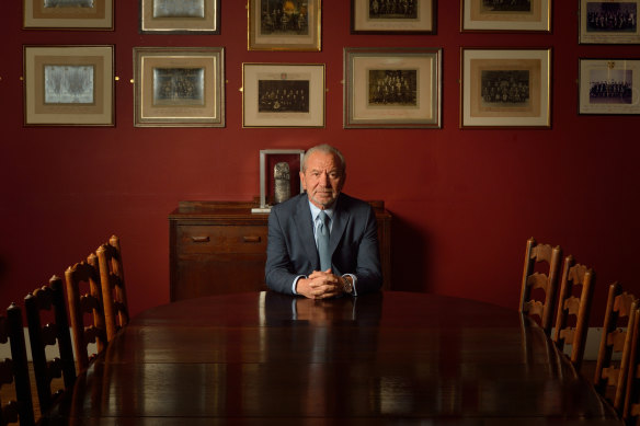 Lord Alan Sugar poses for portrait before addressing The Cambridge Union Society in 2016.