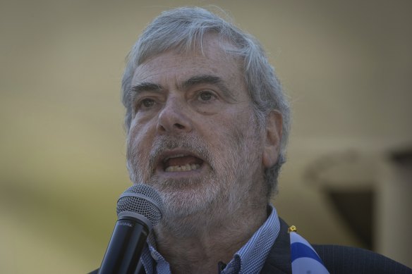 Professor Steven Prawer at a rally opposing antisemitism at the University of Melbourne in May.