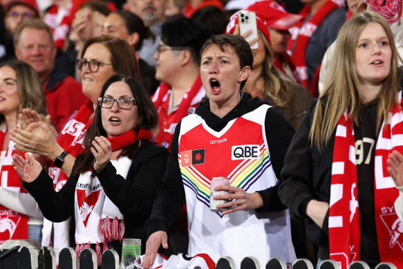 Swans fans cheer home their side.