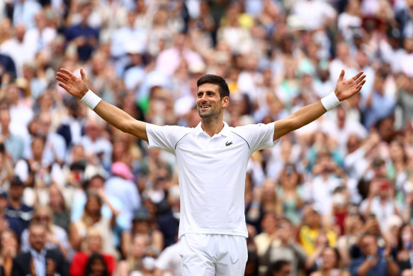 Novak Djokovic celebrates yet another grand slam win.