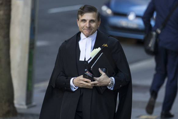 Roberts-Smith’s lawyer Arthur Moses, SC, arrives at the Federal Court of Australia on Thursday morning.