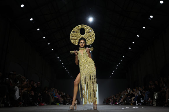 Debut: A model wearing one of Nathaniel Youkhana’s creations at Fashion Week.