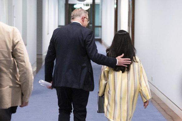 Prime Minister Anthony Albanese and Minister for Indigenous Australians Linda Burney on the night of the referendum in October last year.