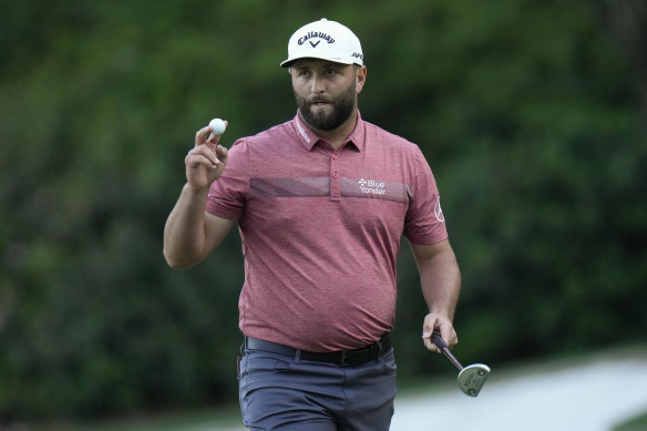 Jon Rahm is in the lead with two holes remaining at The Masters. 